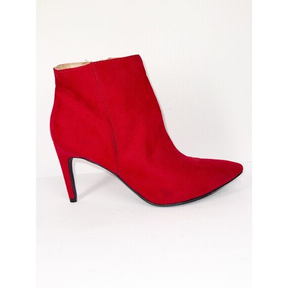 Red Pointed Toe Bootie Ankle Stilettos Boot Christmas Holiday Party Side Zip 8 - Picture 6 of 14